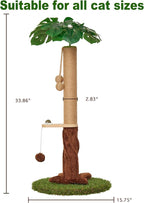 Cat Scratching Posts with Sisal Rope, Dangling Balls and Natural Healthy Catnip Balls, 33.86" Tall Cat Scratcher with Extra Cat Energy Ball for Indoor Cats Adults and Kitten