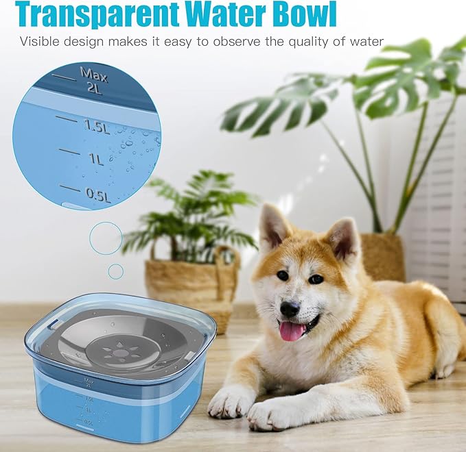 UPSKY 70oz Dog Water Bowl 2L No Spill Dog Bowl Large Capacity Spill Proof Slow Water Feeder, No Splash Dog Bowl Pet Water Dispenser Vehicle Carried Travel Slow Drinking Bowl for Messy Drinkers, Cats