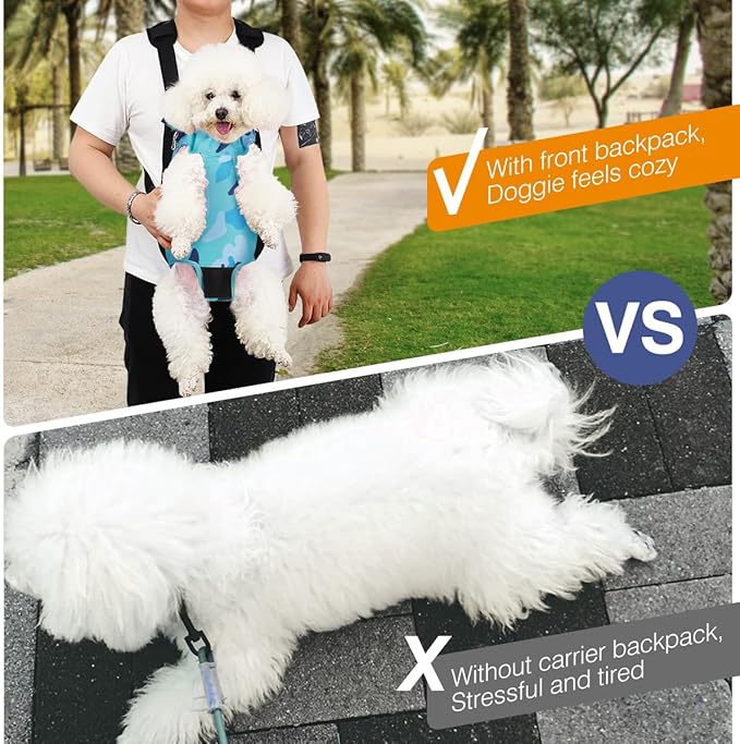 Pawaboo Pet Carrier Backpack, Adjustable Pet Front Cat Dog Carrier Backpack Travel Bag, Legs Out, Easy-Fit for Traveling Hiking Camping for Small Medium Dogs, Medium Size, Blue Camouflage