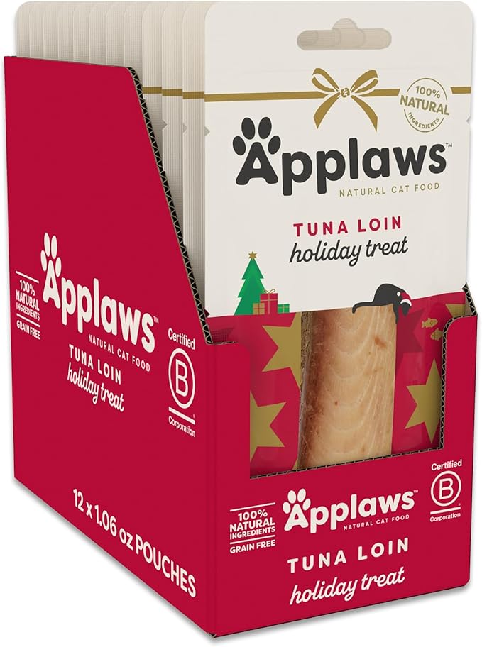 Applaws Holiday Natural Cat Treats, Grain-Free, Single Ingredient, Whole Protein Fillet, Healthy Snacks with No Artificial Additives or Fillers (12 x 1.06 oz Whole Chicken, Tuna & Salmon Loins)