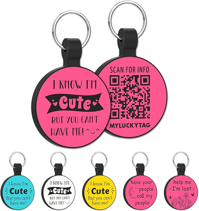 MYLUCKYTAG QR Code Silicone Pet ID Tag for Dogs and Cats - Online Profile, Location Alert Email, Digital Tag, Quiet and Durable Collar Tag, Engraved