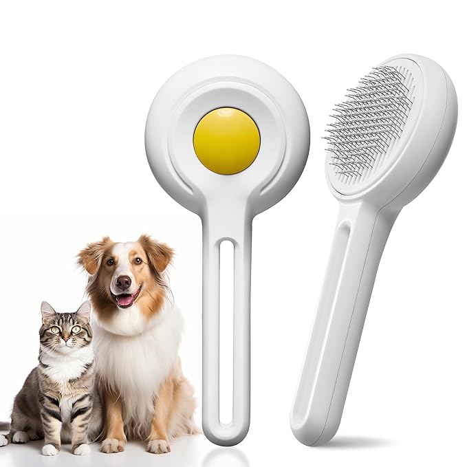 Self Cleaning Slicker Cat & Dog Brush - Skin Friendly Shedding Grooming Tool for Pets, Pet Supplies Accessories, Deshedding Comb for Short Long Haired Kittens, Massage Function to Removes Loose Fur