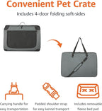 Amazon Basics 4-Doors Portable Soft-Sided Folding Travel Crate Kennel for cat, Dog, and Other Small Animals, Grey, S 26" x 18" x 18"