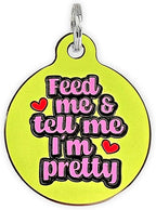 Personalized QR Code Dog Tags - Choose from 25+ Tag Designs - QR Code Links to Your Profile - Unique, Cute, Funny, Sassy Pet ID Tag (Feed Me & Tell Me I'm Pretty, Large (1.25 inch))
