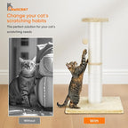 PAWSCRAT Cat Scratching Post 32" Tall, Large Diameter Natural Sisal Cat Scratch Post with Dangling Ball, Scratch-Resistant and Durable Tall Cat Scratcher for Indoor Cats, Protect Your Furniture, Beige