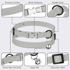 Leather Cat Collar with Buckle and Removable Bell - Non Breakaway Adjustable Soft Safety Small Pet Collars for Girl Boy Cats Kitten (Gray)