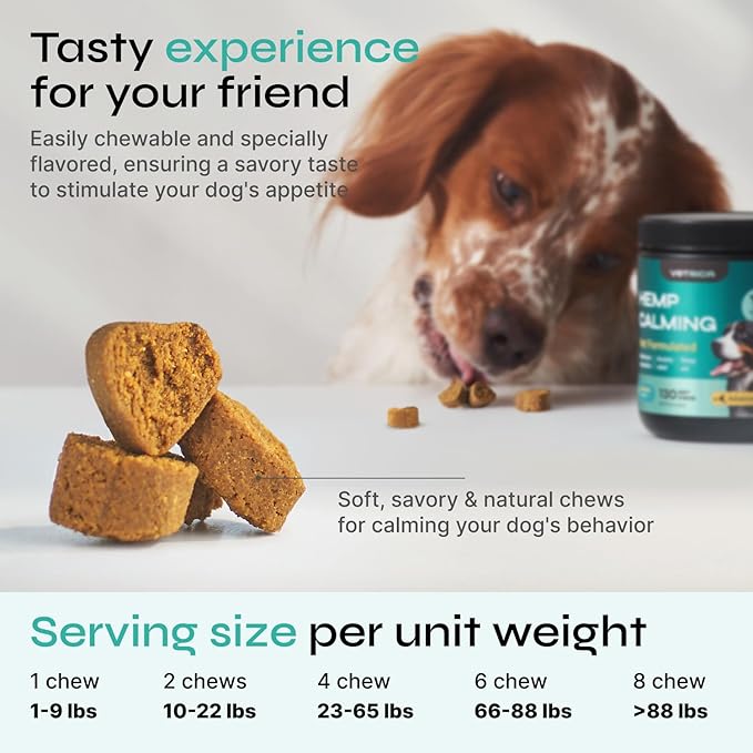 Calming Chews for Dogs Anxiety Relief - Hemp Calming Chews for Dogs with Valerian Root, Hemp Seed Oil, Turmeric, L-Theanine - Soft Treats for Storms, Fireworks, Separation, Vet Visits, Grooming