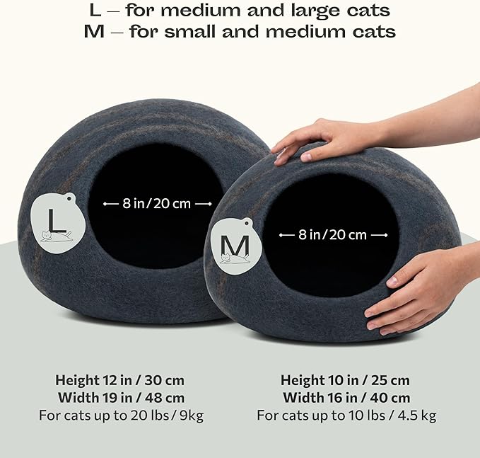 MEOWFIA Cat Cave – Premium Felt Cat Bed for Indoor Cats, Handmade 100% Merino Wool (Dark Shades) (Medium, Slate Grey)