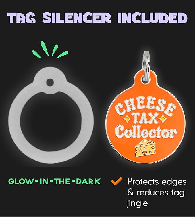Personalized QR Code Dog Tags - Choose from 25+ Tag Designs - QR Code Links to Your Profile - Unique, Cute, Funny, Sassy Pet ID Tag (Cheese Tax Collector, Large (1.25 inch))