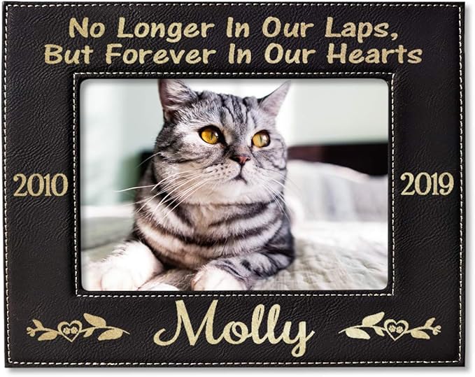 Stocking-Factory Personalized Cat Sympathy Gift Picture Frame Pet Loss Engraved (Gold or Silver) Photo Plaque In Loving Memory Beloved Dog