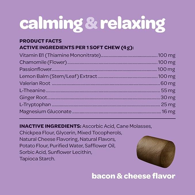 Calming Chews for Dogs | Herbal Dog Calming Chews for Anxiety from Normal and Occasional Stressors Including Separation Storms Grooming & Travel | NASC Certified & Made in The USA | 60 Count