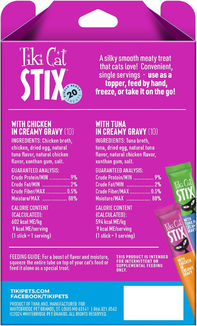 Tiki Cat Stix Mousse Treats, Single Serve Indulgent Lickable Treat or Dry Food Topper, Variety Pack, 0.5 oz. Servings (20 Count)