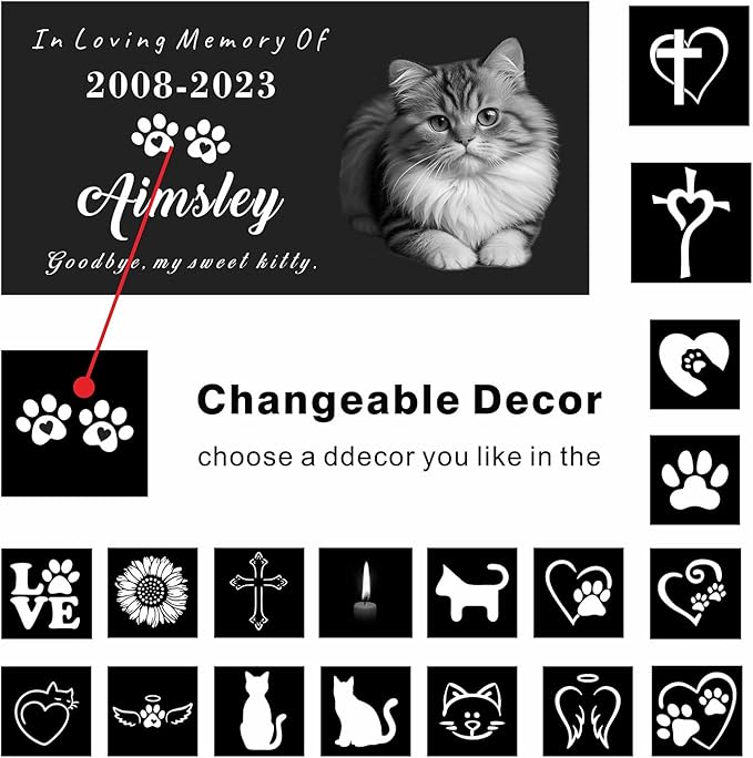 Generic Customized Memorial Stone Plaque for Cat, Pets, Dog, Personalized Engraved Gravestone for Lost Loved One, Mini Tombstone,Temporary Grave Marker for Cemetery (Black)
