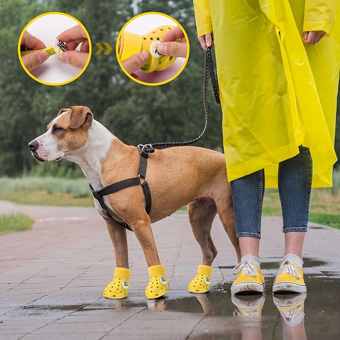 Dog Shoes Breathable Dog Shoe for Hot Pavement, Dog Booties and Paw Protectors, Non-Slip Waterproof Dog Sandals Boots (Yellow, M: (2.6’’x2.3'')(L*W))