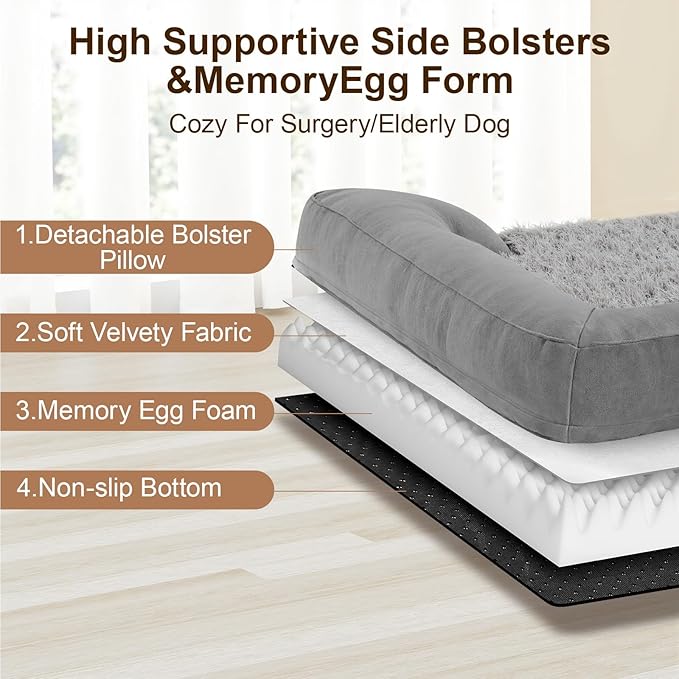 Gimars 3.7in Thickened Orthopedic Dog Bed for Large Dogs, Supportive Washable XL Dog Sofa Bed with Bolster & 28D Egg-Crate Mattress, Waterproof Lining for Anti Chewing & Biting