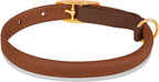 OOPSDOGGY Rolled Leather Cat Collar with Bell - Reflective Kitten Collar with Safety Elastic Strap - Adjustable Small Pet Collars for Boy Girl Cats (Brown)