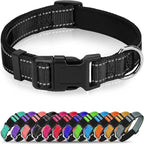 Reflective Dog Collar, Soft Neoprene Padded Nylon Pet Collar with Quick-Release Buckle, No-Choke Design Adjustable for Small Dogs,Black,S