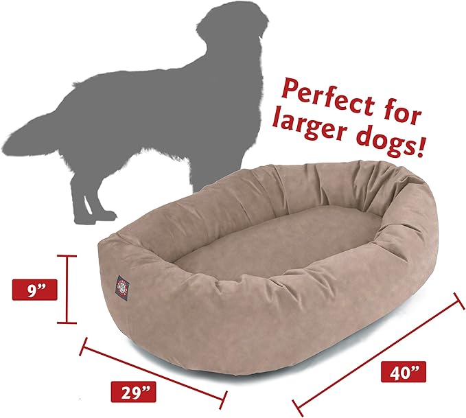 Majestic Pet 40 Inch Suede Calming Dog Bed Washable 40x29x9 (Inch)– Cozy Soft Round Donut Dog Bed with Spine Support for Dogs to Rest Their Head - Pet Bed Large – Stone