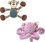 2Pack Dog Toys for Large Dog - Plush Squeaky Medium & Small Dog Toys - Stuffed Animals Puppy Toys - (Monkey+Octopus Pink)
