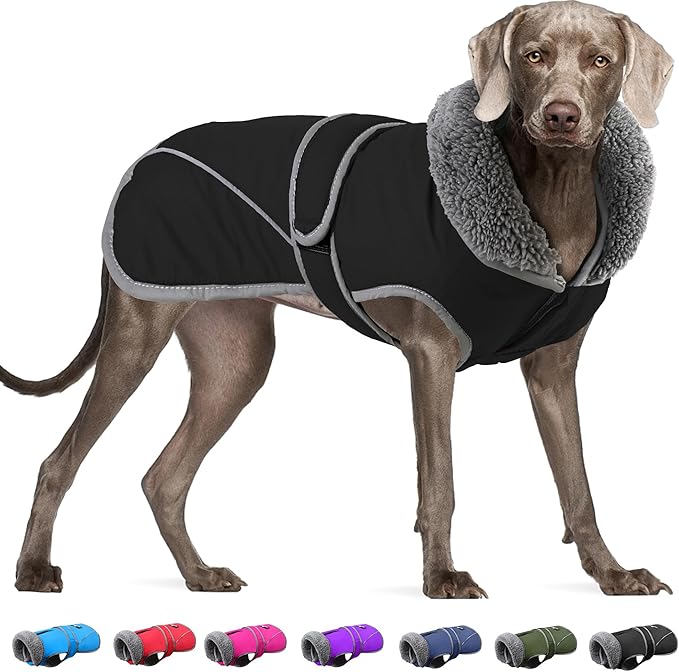 Dogcheer Dog Coat, Christmas Dog Jacket Waterproof Puppy Winter Coat for Cold Weather, Reflective Adjustable Pet Snow Jacket Warm Turtleneck Fleece Sweater for Small Medium Large Dogs - Black, 2XL