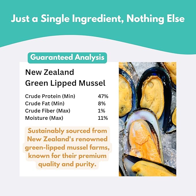 ALFIE'S TREATOS Green Lipped Mussels for Dogs & Cats (2.65 oz), Air-Dried Dog Treats, Natural Supplement & Omega-3 Food Topper, Single Ingredient, Freeze-Dried Alternative