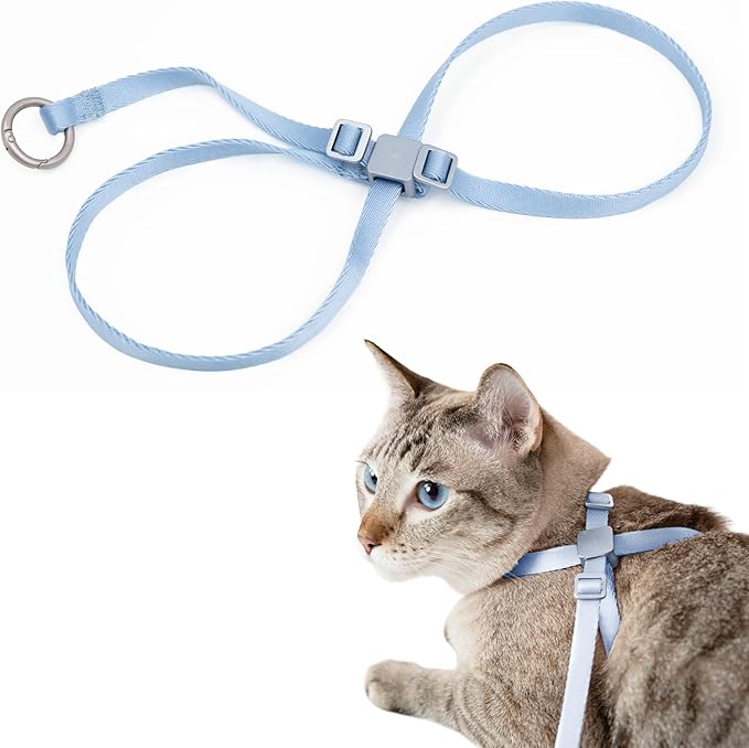 Cat Harness Escape-Proof Anti-Choking Adjustable Nylon Harness Lightweight with Anodized Aluminum Buckle, Ideal for Cats Outdoor Walking and Training, IDA Award (Sierra Blue, S (13.8"))
