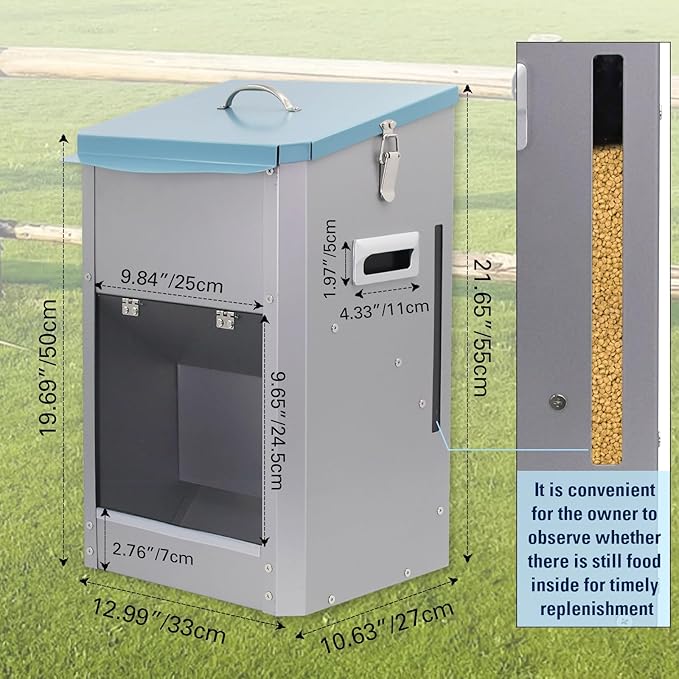 Automatic Dog Feeder Large Food Dispenser 25lbs Outdoor Pets Feeder Gravity Food Feeder Galvanized Metal for Dog, Cat, Small, Medium, and Large Breeds