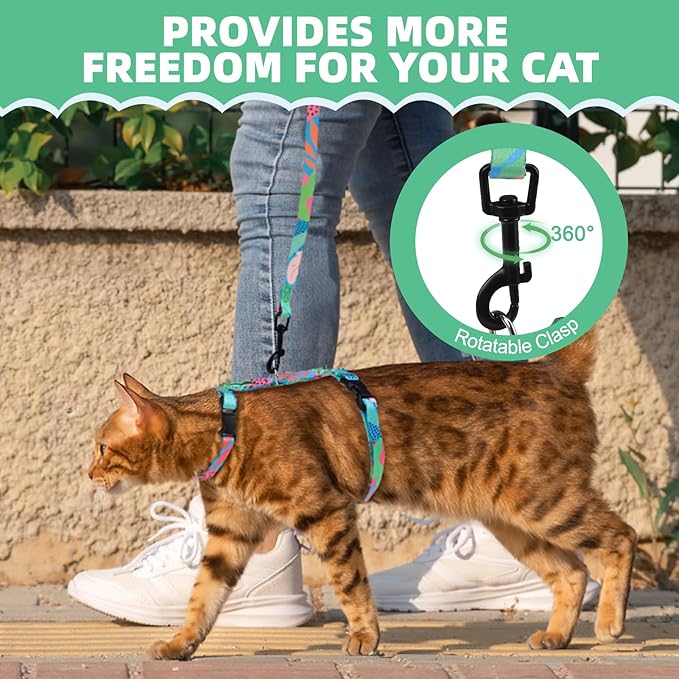 PAWCHIE Cat Harness and Leash Set, Cats Escape Proof-Adjustable Kitten Harness Lightweight Soft Outdoor Walking Travel Pet Safe Harness, Puppy Harness for Girl Cats Bunny Rabbit Small Dog, Green M