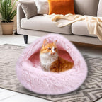 Calming Dog Beds & Cat Cave Bed with Hooded Cover,Washable Round Beds for Small Medium Pets,Anti-Slip Faux Fur Fluffy Coved Bed,Comfortable Warming Pet Bed(20 * 20inch,Light Pink)