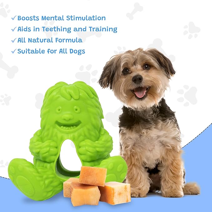 Yeti Dog Chew Puff and Play Interactive Dog Toys, Nuggets Dog Treat Dispenser Teething, Behavior Training for Light to Moderate Chewers, (Green - Yeti)