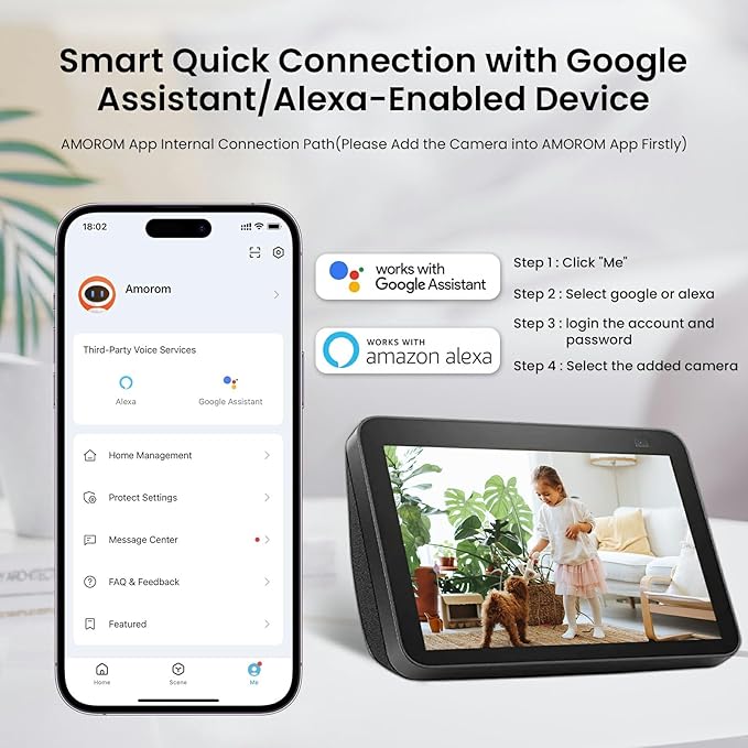 2K Pan-Tilt Indoor Security Camera, 360° Pet/Dog Monitoring, Motion Tracking, Night Vision, 2-Way Audio, Motion Alerts, Compatible with Alexa & Google Assistant (2.4GHz & 5GHz)