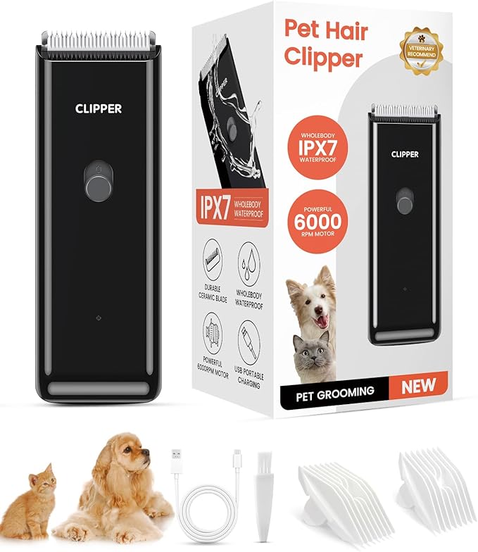 Pet Clippers for Dog Hair Grooming Low Noise, Rechargeable Cordless Cat Shaver with Ceramic Blade,Portable Pet Hair Trimmer for Matted & Long Hair