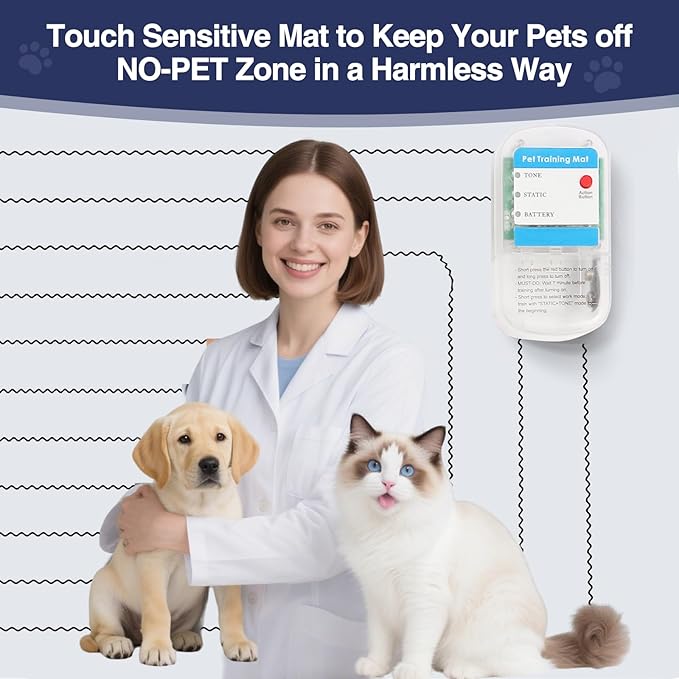 PAPARELA Scat Shock Mat for Dogs and Cats Indoor, Pet Shock Mats for Training Pets, Electric Repellent Mat Keeps Dogs and Cats Off Counter, Couch and Sofa, 3 Training Modes (22"x 14" Two Pieces)