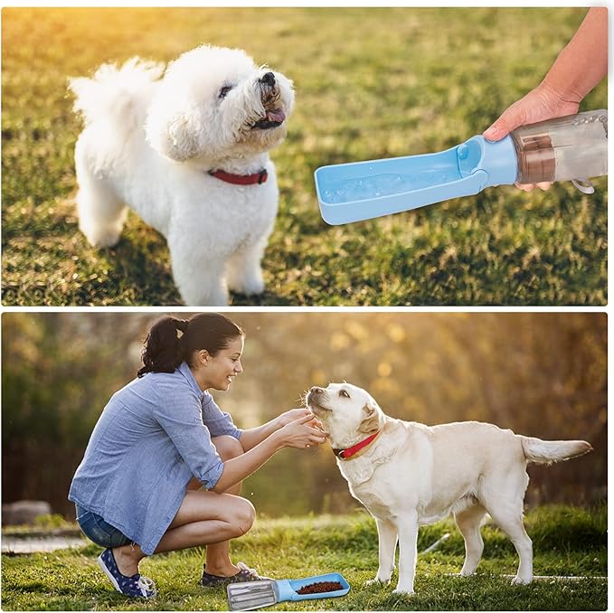 Portable Dog Water Bottle - Foldable Dog Water Dispenser | Leak Proof & Food Grade Plastic Travel | Pet Water Bottle for Cat Outdoor Walking Hiking Travel（US） (Sky Blue, 19oz)
