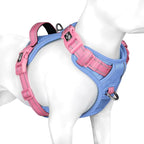 PHOEPET No Pull Dog Harness, Unique Colors Reflective Adjustable Dog Vest, with Soft Training Handle Metal Clips for Small Medium Large Dogs (Baby Blue Base & Pink Straps,XL)