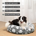 Donut Dog Beds for Small Dogs, Calming Round Cat Beds for Indoor Cats, Cute 3D Textured Paw Pet Bed with Removable Washable Cover and Anti-Slip Bottom（Grey，23"）