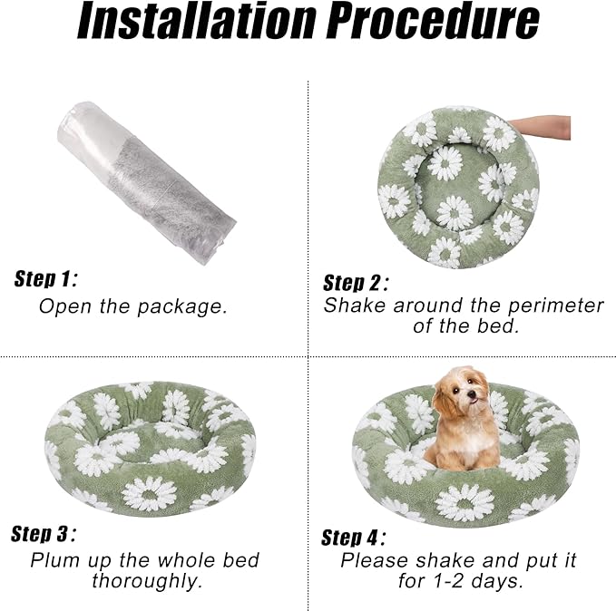 Calming Dog Bed, Dog Beds Fits up to 40 lbs Pets, Fluffy Donut Dog & Cat Bed Washable, Round Anti Anxiety Dog Bed, Small Dog Bed with Non-Slip Bottom (White, 28" x 28")