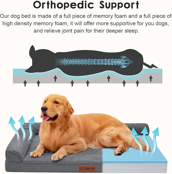 Orthopedic Dog Beds Large Sized Dog, 3 Inch Memory Foam Pet Bed for Medium and Large Dogs, Washable Removable Cover, Nonskid Bottom, Waterproof, 44x32 Inches XXL Dark Grey