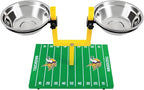 NFL Minnesota Vikings Goalpost Football Field Dog Feeder – Adjustable Elevated Dog Bowls with Stand, 2 Stainless Steel Bowls, Non-Slip Rubber Feet, Raised Pet Feeder for Large & Small Dogs, Cats.