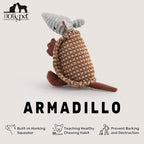 Hollypet Plush Dog Squeaky Toy Stuffed Armadillo Animal Pet Puppy Chew Toys with Clean Teeth for Small Medium Large All Breed Sizes Dogs, Brown and Bronze,8 in