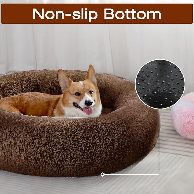 JOLLYVOGUE Dog Bed, Calming Anti-Anxiety Large Dog Bed, Fluffy Donut Cushion for Medium and Large Pets (27"/30"/36")