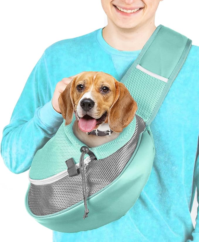 Pet Sling Carrier - Soft Front-Chest Carrying Bag for Small Pets (Ideal for Dogs, Puppies & Cats 6–10 lbs) - Carefully Sized for Yorkshire Terrier, Maltese, Toy Poodle, Papillon -(Teal-L)