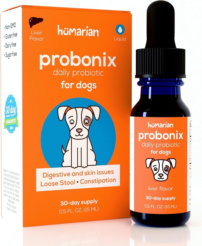 Humarian Probonix Liquid Probiotics for Dogs - 8-Strain Dog Probiotic Drops to Fortify Canine Gut Health, Dental Health, Immunity and More - 30-Day Supply - Liver Flavor