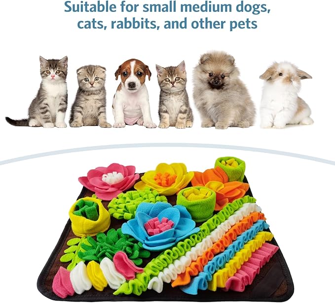 Snuffle Mat for Dogs Cats Rabbits, Pet Treats Feeding Mat, 15.4 x 15.4 inch for Small & Medium, Felt Wool Dog Sniff Mats for Slow Feed, Rabbit Foraging Mats, Relieve Anxiety, with Anti-Slip Bottom