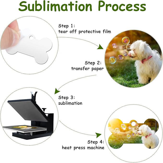 Hotop 16 Pieces Sublimation Blank Dog Tags Aluminum Bone Shaped Pet Name ID Tags Double Sided with 16 Pieces Key Rings for Dogs and Cats