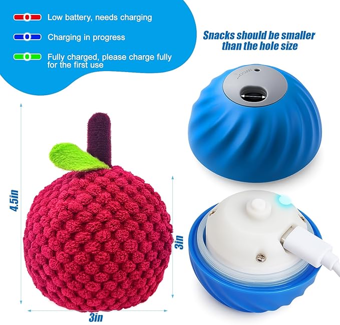 AIERSA Interactive Dog Toys, Automatic Dog Treat Ball Dispenser Toy to Keep Them Busy, Anti-Boredom Electric Moving Puzzle Dog Toys, Self-Rolling Treat Ball Toy for Small and Medium Dogs (Waxberry)