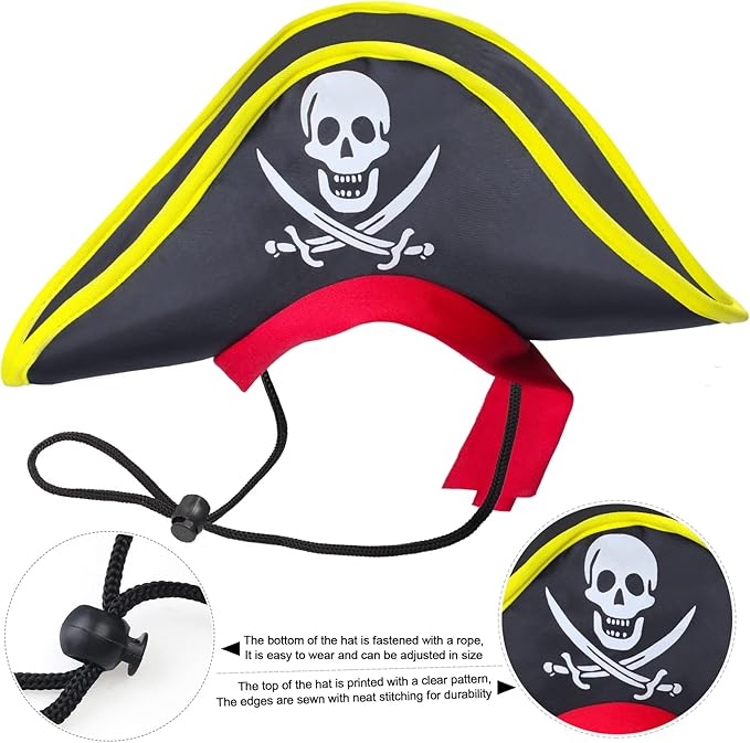 2 Pieces Skull Print Pet Pirate Hat with Pirate Skull Bandana Dog Cat Captain Cap Halloween Pirate Cosplay Costume Halloween Party Hat Dress Up Costume Accessories (D) One Size