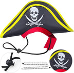 2 Pieces Skull Print Pet Pirate Hat with Pirate Skull Bandana Dog Cat Captain Cap Halloween Pirate Cosplay Costume Halloween Party Hat Dress Up Costume Accessories (D) One Size