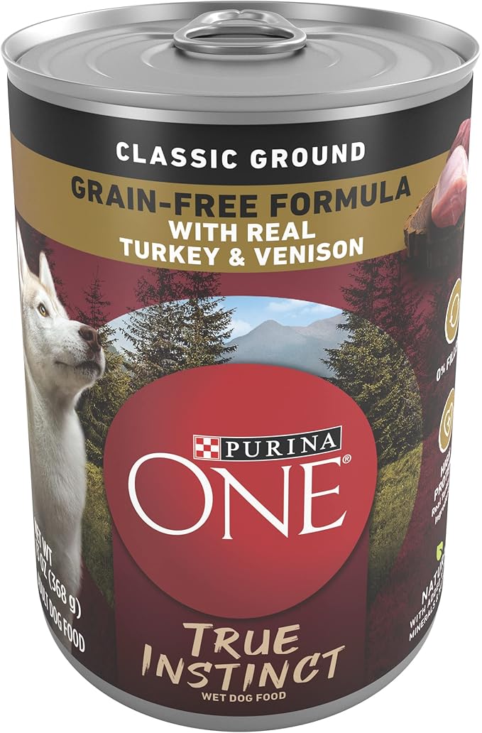Purina ONE Wet Dog Food True Instinct Classic Ground Grain-Free Formula With Real Turkey And Venison High Protein Wet Dog Food - (Pack of 12) 13 oz. Cans