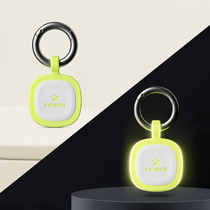 Pawaii Fluorescent QR Code Pet ID Tag, Glow in The Dark Durable Silent Silicone Pet ID Tag, Scan QR Receive Instant Pet Location Alert Email, Designs for Cat or Dog, 1Pack (Green)